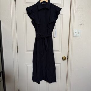 NWTs Calvin Klein Navy Midi Dress with Ruffle Sleeves
